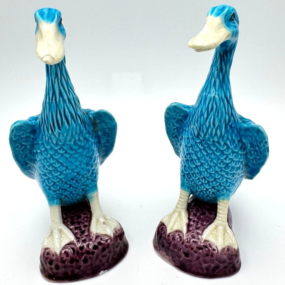 Chinese Porcelain 2 Ducks Turquoise Glaze Qing Republic Excellent Condition #2